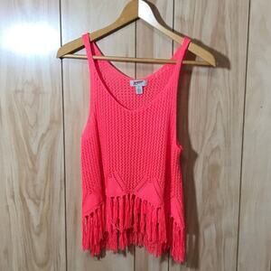 Arizona Jean Co Coral Scoop Neck Crocheted Fringe Tank Top M